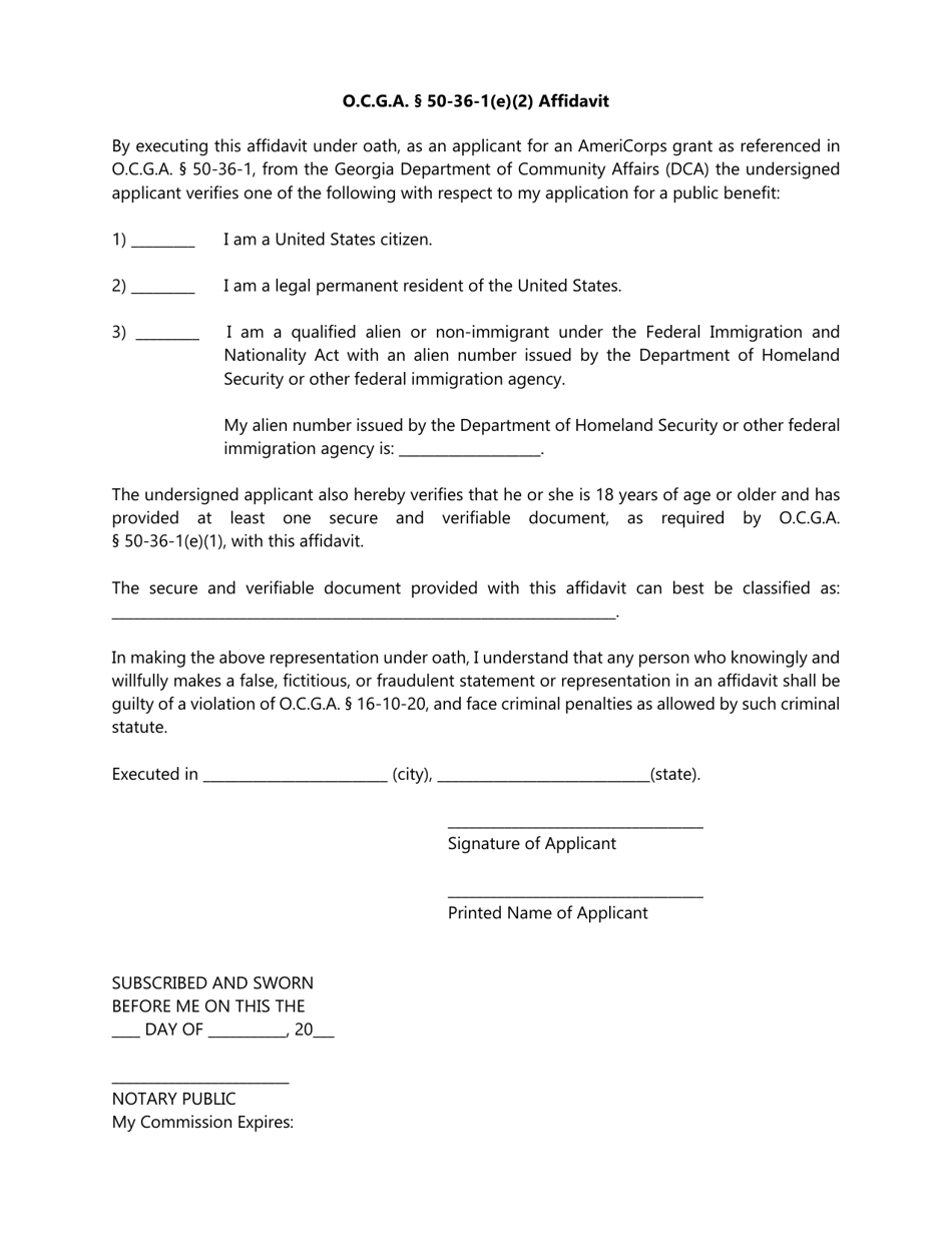 O.c.g.a. 50-36-1(E)(2) Affidavit - Georgia (United States), Page 1
