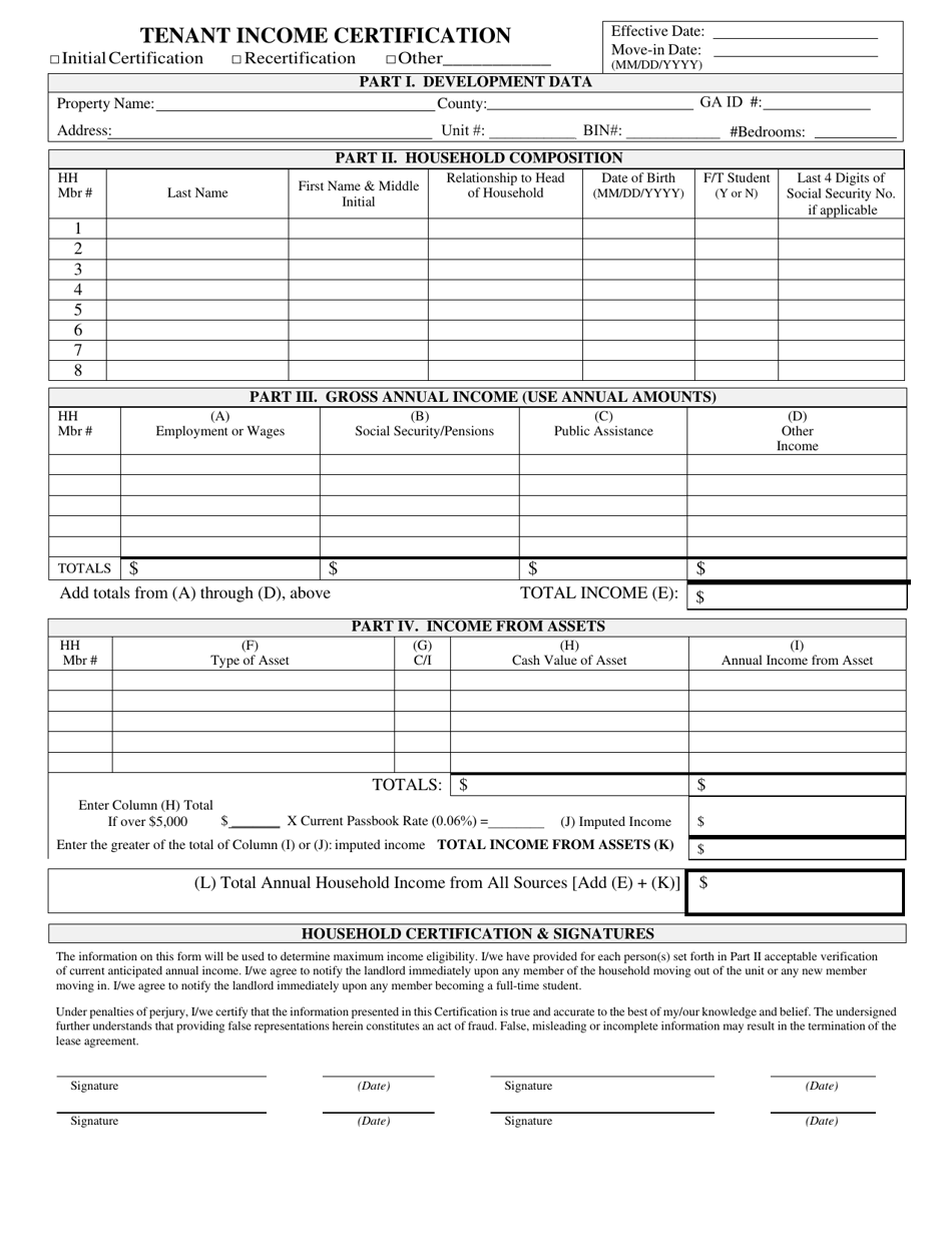 Tenant Income Certification - Georgia (United States), Page 1
