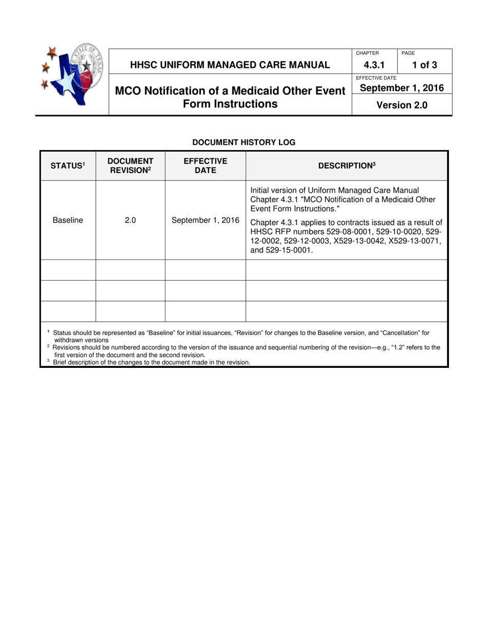 Instructions for Mco Notification of a Medicaid Other Event Form - Texas, Page 1