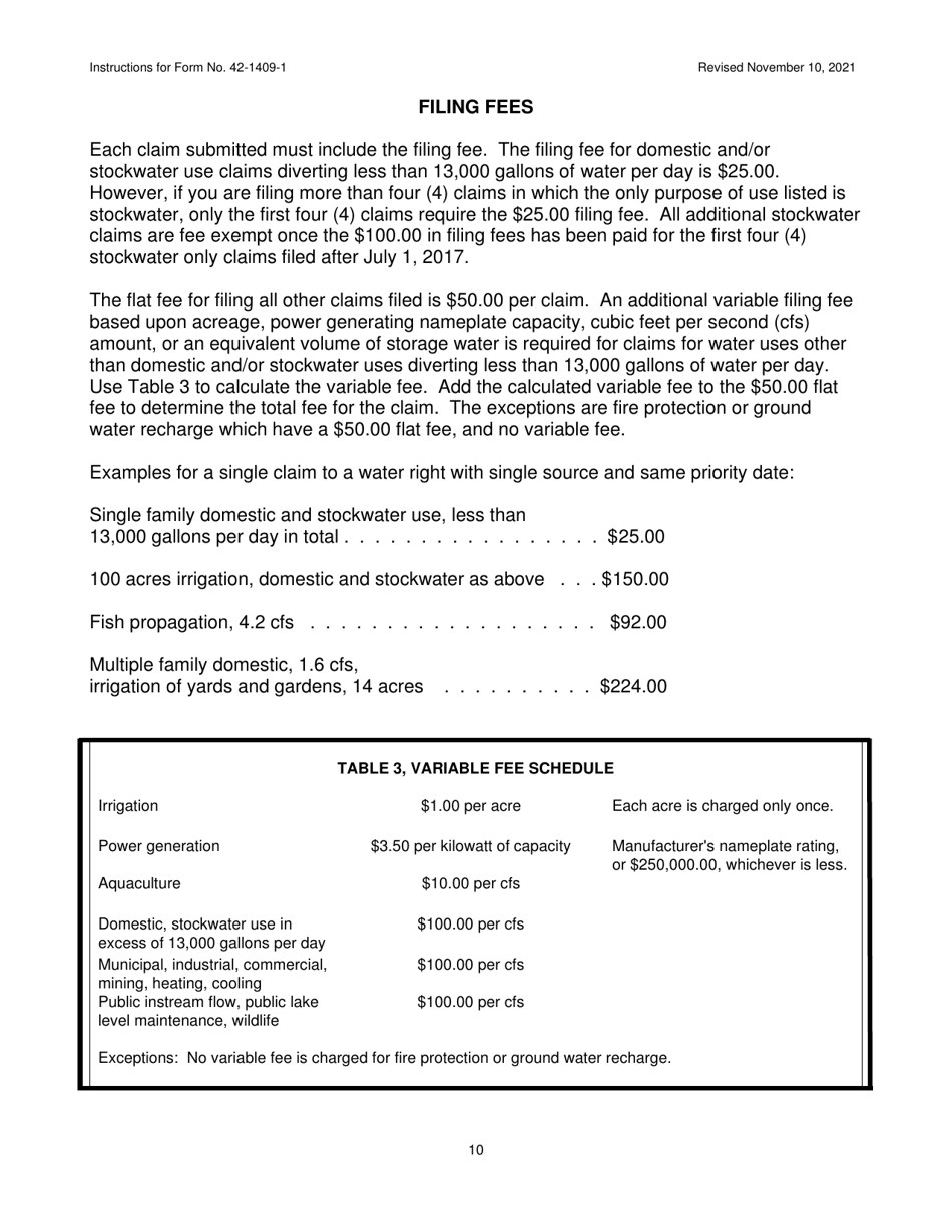 Instructions for Form 42-1409-1 Notice of Claim to a Water Right Acquired Under State Law - Idaho, Page 10