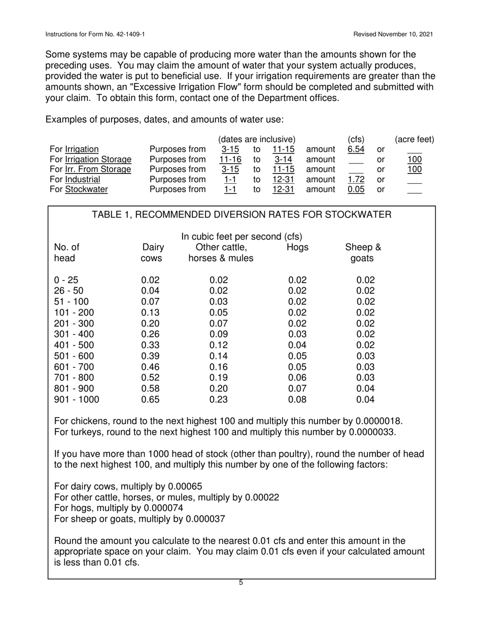 Instructions for Form 42-1409-1 Notice of Claim to a Water Right Acquired Under State Law - Idaho, Page 5