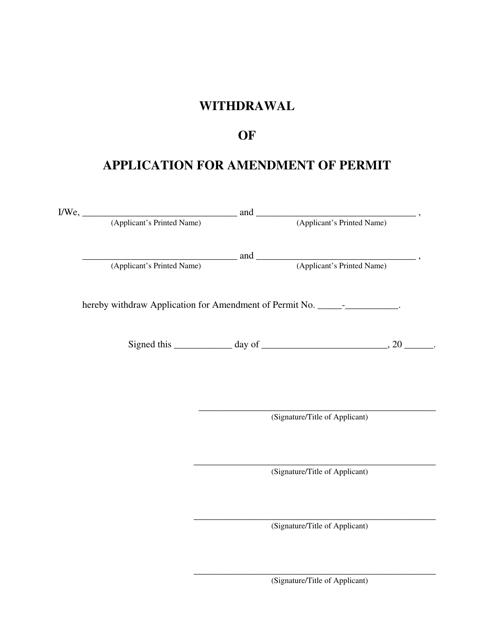 Withdrawal of Application for Amendment of Permit - Idaho Download Pdf