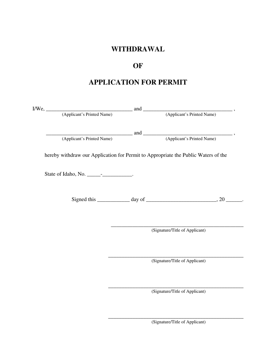 Idaho Withdrawal Of Application For Permit Fill Out Sign Online And Download Pdf Templateroller