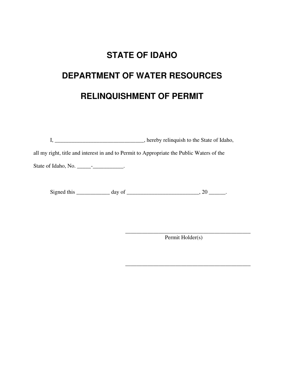 Relinquishment of Permit - Idaho, Page 1