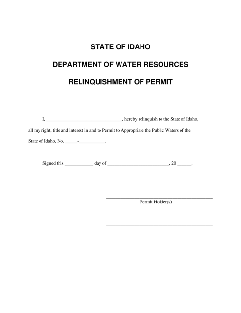 Relinquishment of Permit - Idaho Download Pdf