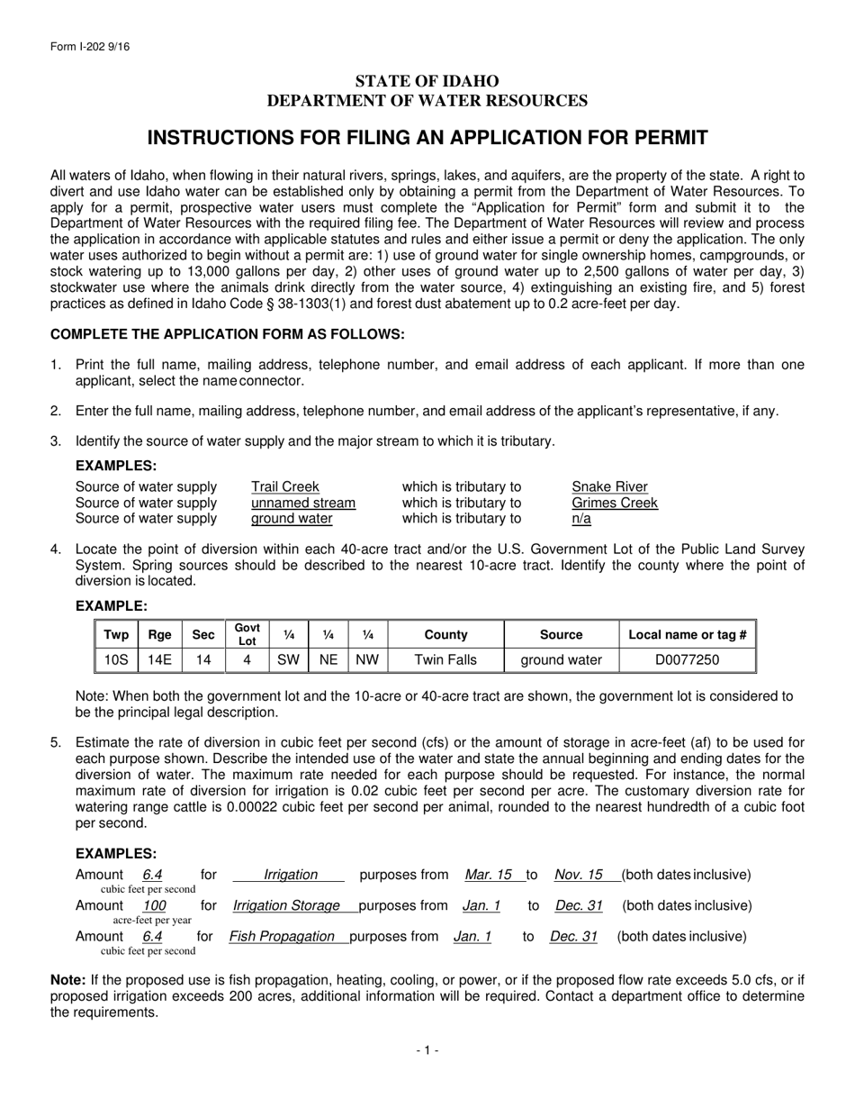 Instructions for Form 202 Application for Permit - Idaho, Page 1