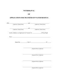 &quot;Withdrawal of Application for Transfer of Water Right(S)&quot; - Idaho