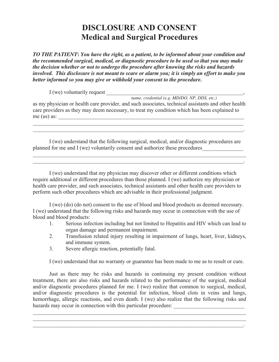 Disclosure and Consent - Medical and Surgical Procedures - Texas, Page 1