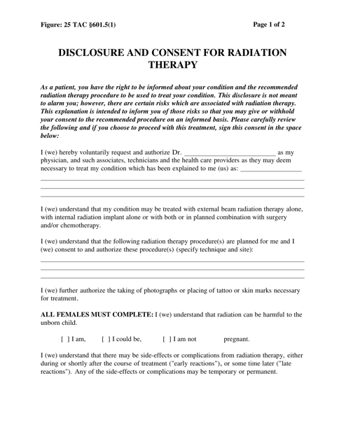 Disclosure and Consent for Radiation Therapy - Texas Download Pdf
