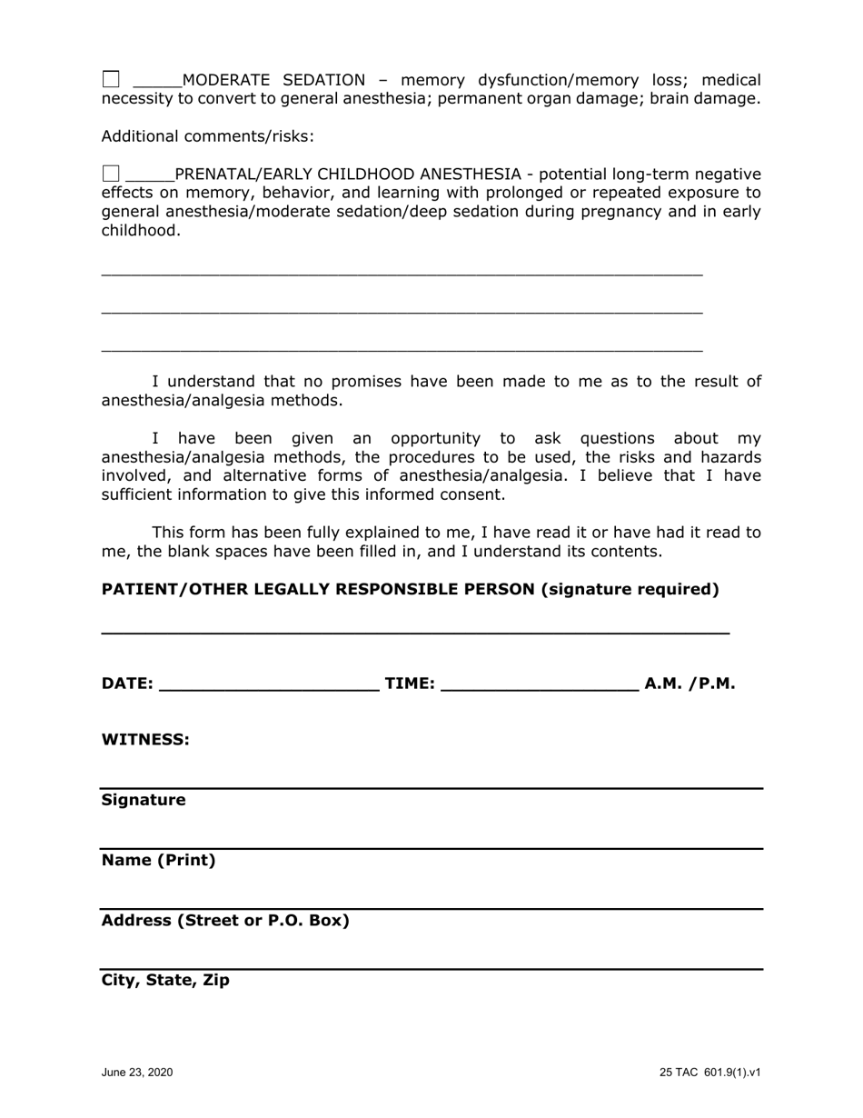 Disclosure and Consent - Anesthesia and / or Perioperative Pain Management (Analgesia) - Texas, Page 2
