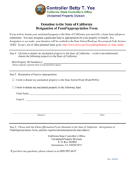 Donation to the State of California Designation of Fund/Appropriation Form - California