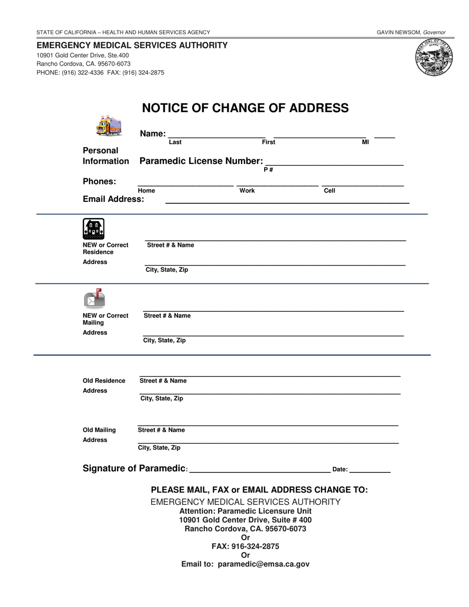 Notice of Change of Address - California, Page 1