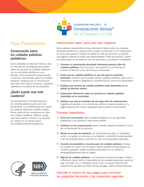 Pediatric Palliative Care Tear-Off Pad (Spanish)