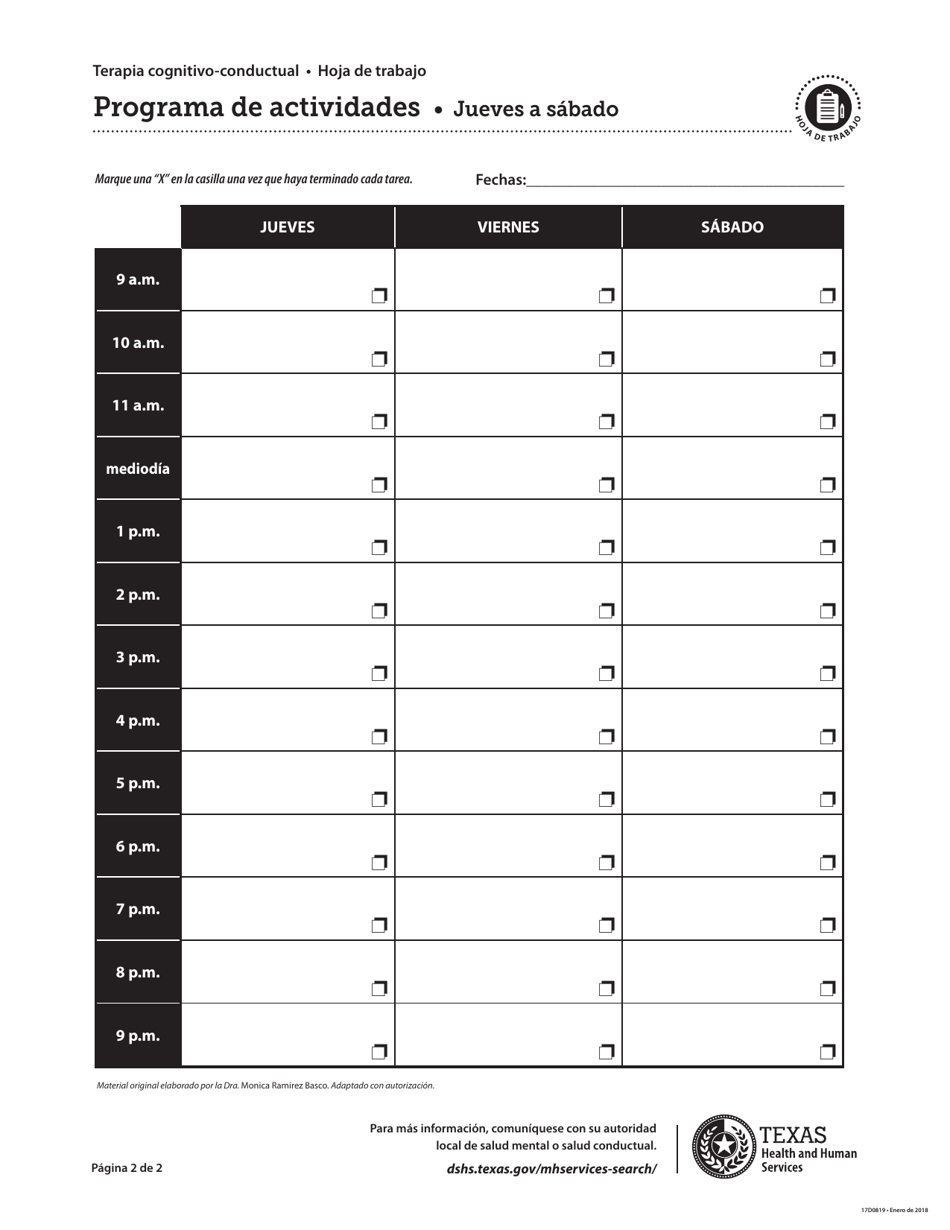 Programa De Actividades - Terapia Cognitivo-Conductual - Texas (Spanish), Page 2