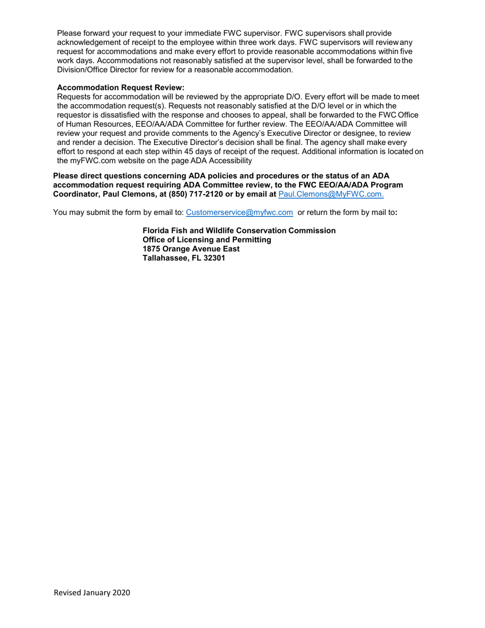 Ada Accommodation Request Form - Florida, Page 2