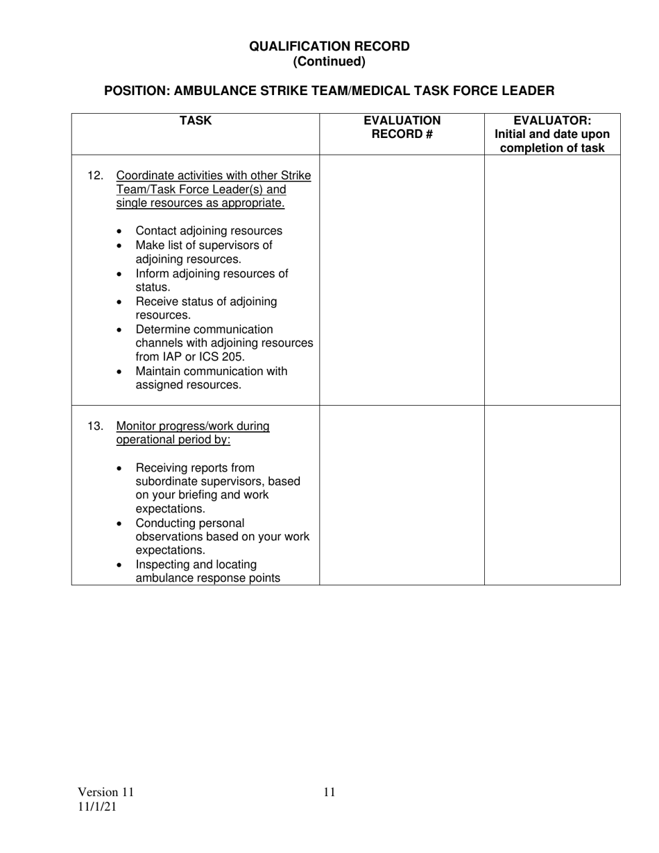 Position Task Book (Ptb) for Ambulance Strike Team / Medical Task Force Leader - California, Page 11