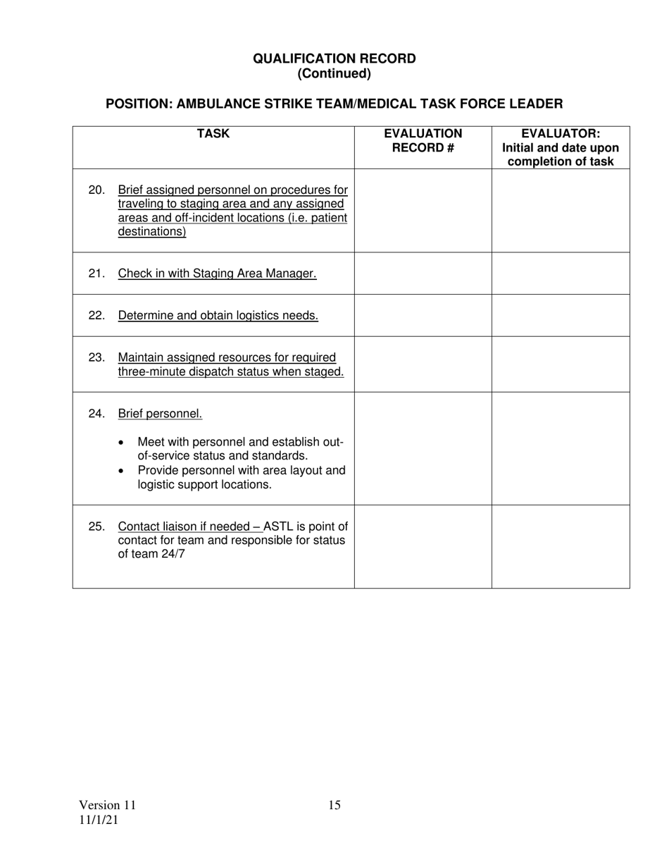 California Position Task Book (Ptb) for Ambulance Strike Team/Medical ...