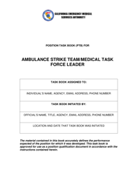 &quot;Position Task Book (Ptb) for Ambulance Strike Team/Medical Task Force Leader&quot; - California