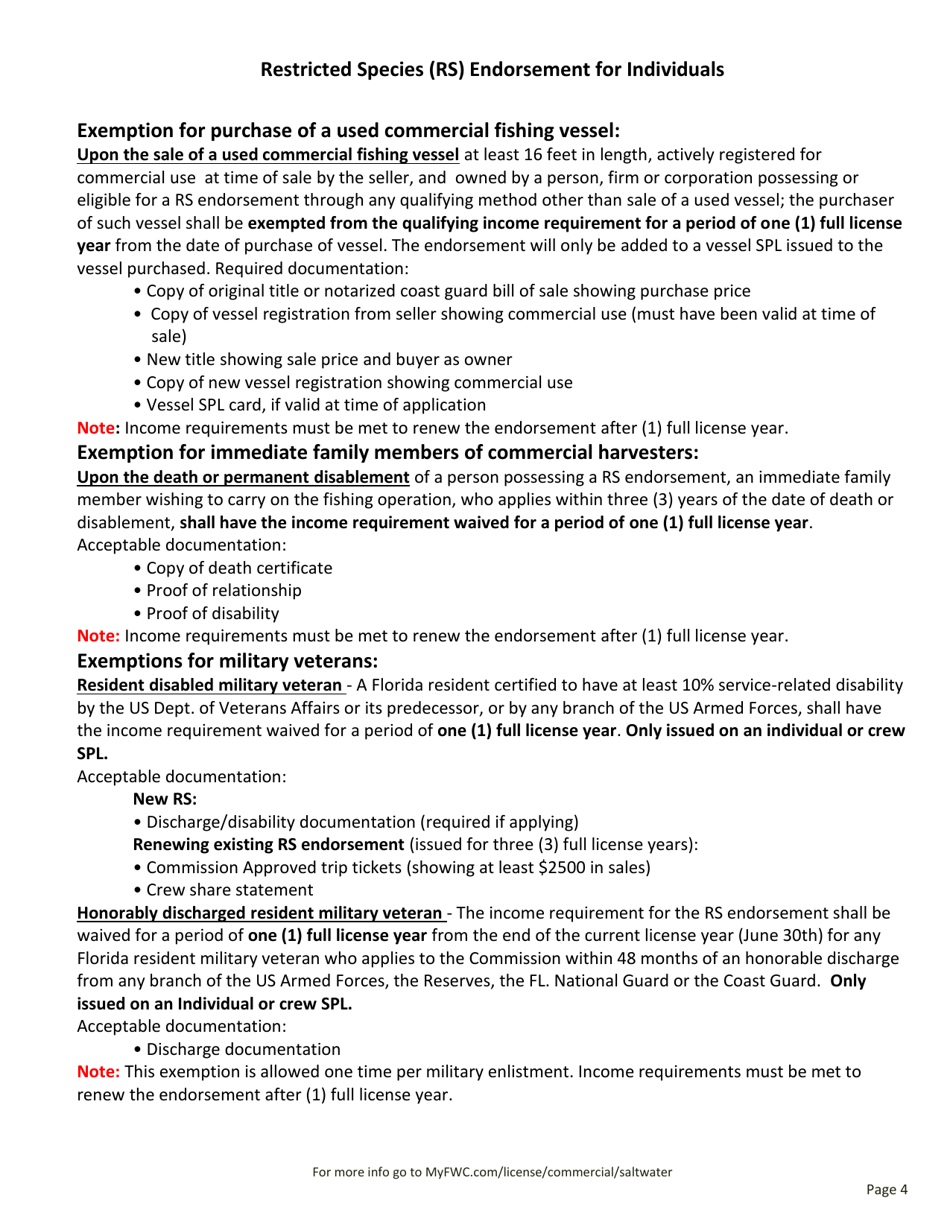 Restricted Species (Rs) Endorsement for Individuals - Florida, Page 4