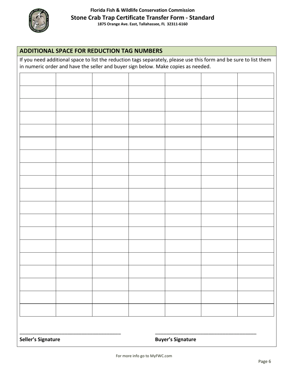 Stone Crab Trap Certificate Transfer Form - Standard - Florida, Page 6