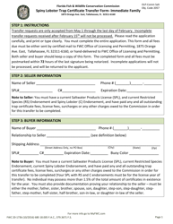 Form FWC20-173B Spiny Lobster Trap Certificate Transfer Form - Immediate Family - Florida