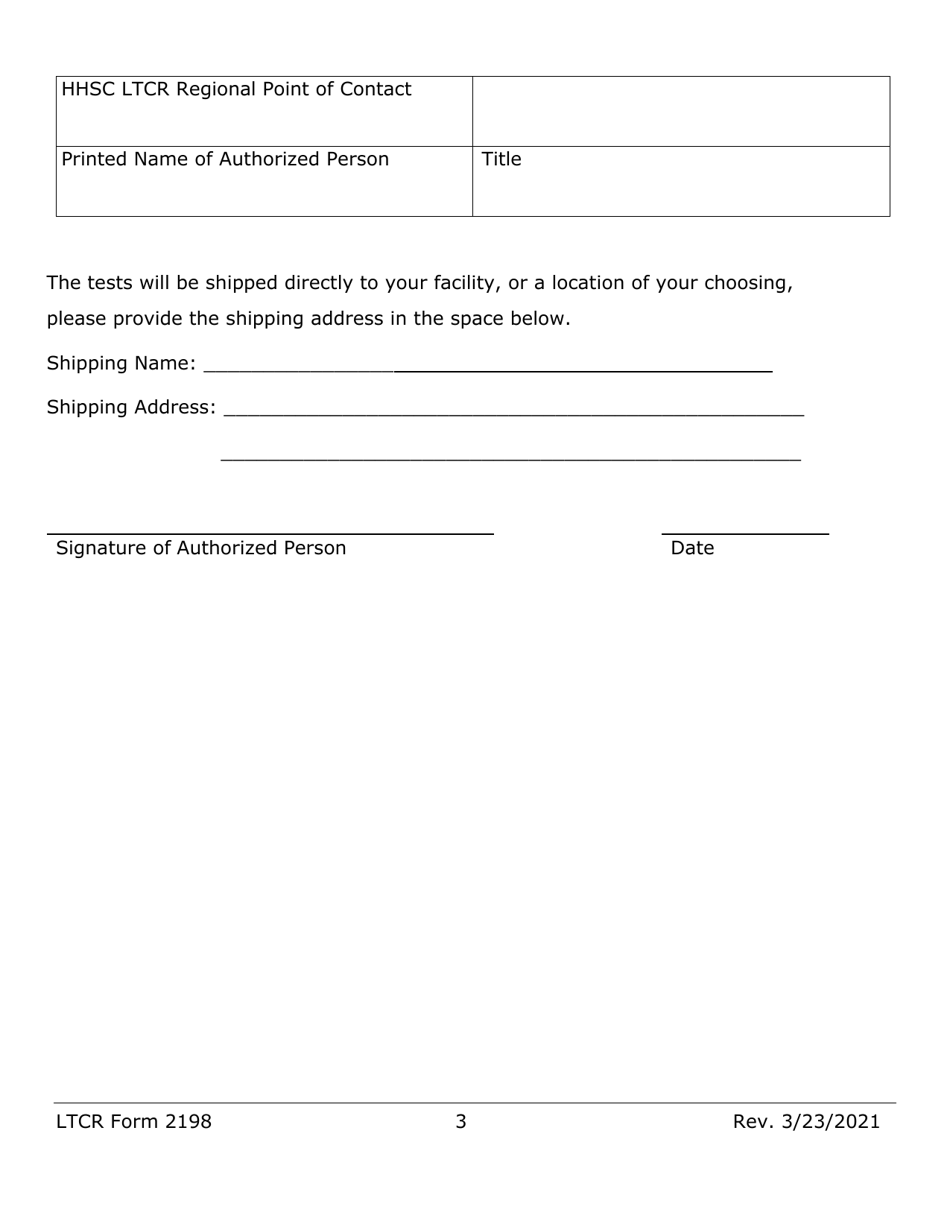 LTCR Form 2198 Attestation for Free Testing Kits - Texas, Page 3