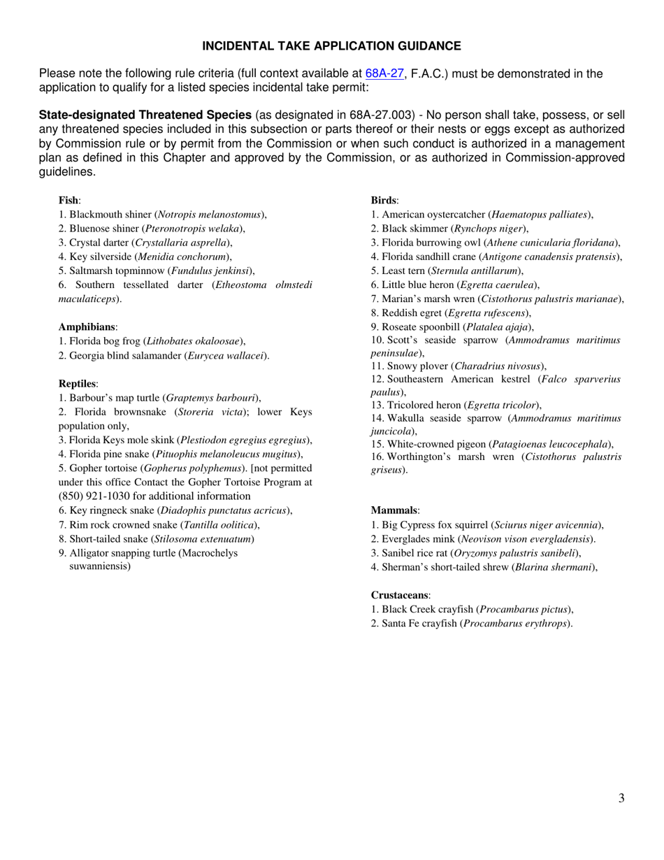 Checklist to Apply for a State Listed Species (Other Than Gopher Tortoise) Incidental Take Permit - Florida, Page 3