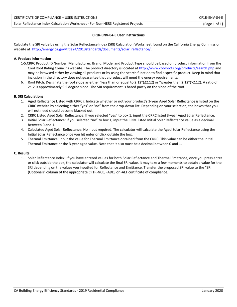 Form CEC-CF1R-ENV-04 Solar Reflectance Index Calculation Worksheet - California, Page 3