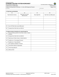 Form CEC-CF1R-PLB-01 &quot;Hydronic Heating System Worksheet&quot; - California