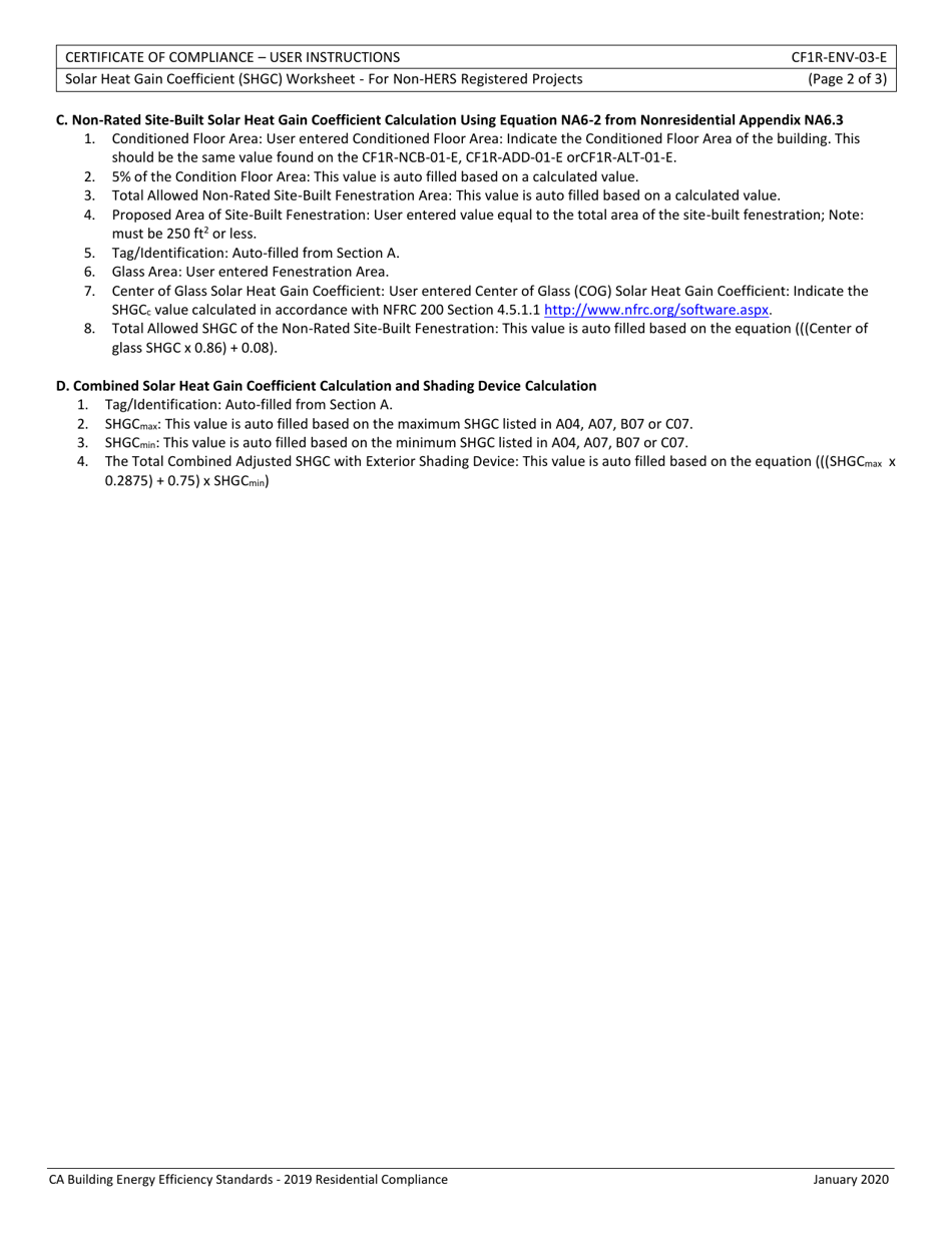 Form CEC-CF1R-ENV-03 Solar Heat Gain Coefficient (Shgc) Worksheet - California, Page 4