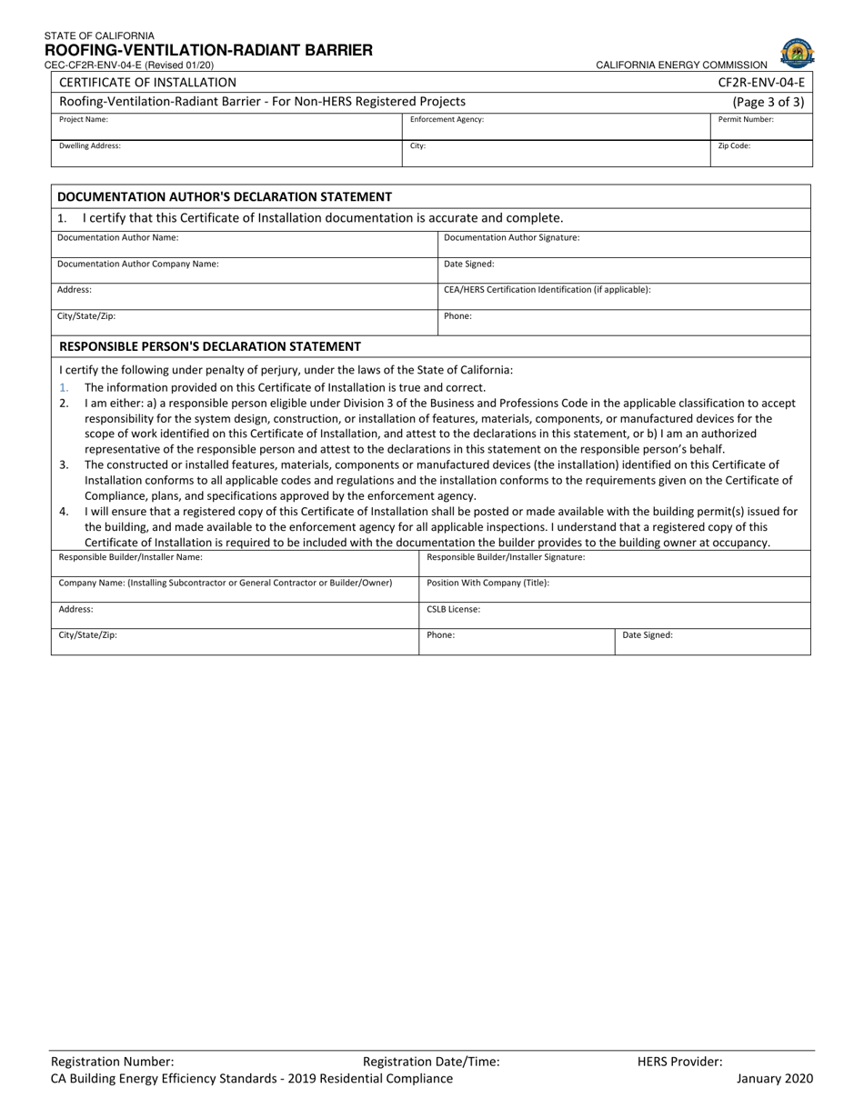 Form CEC-CF2R-ENV-04 Roofing-Ventilation-Radiant Barrier - California, Page 3