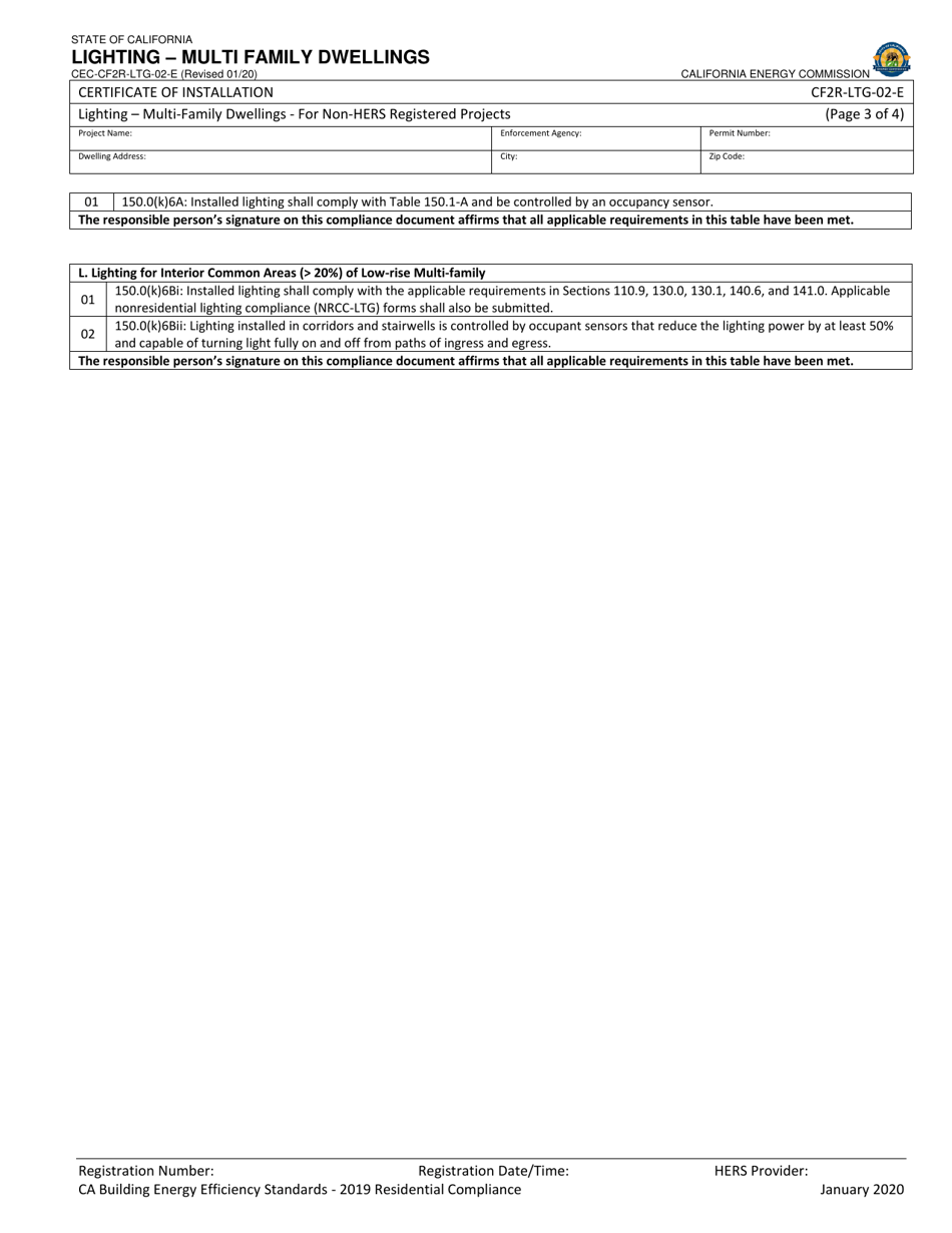 Form CEC-CF2R-LTG-02 Lighting - Multi Family Dwellings - California, Page 3