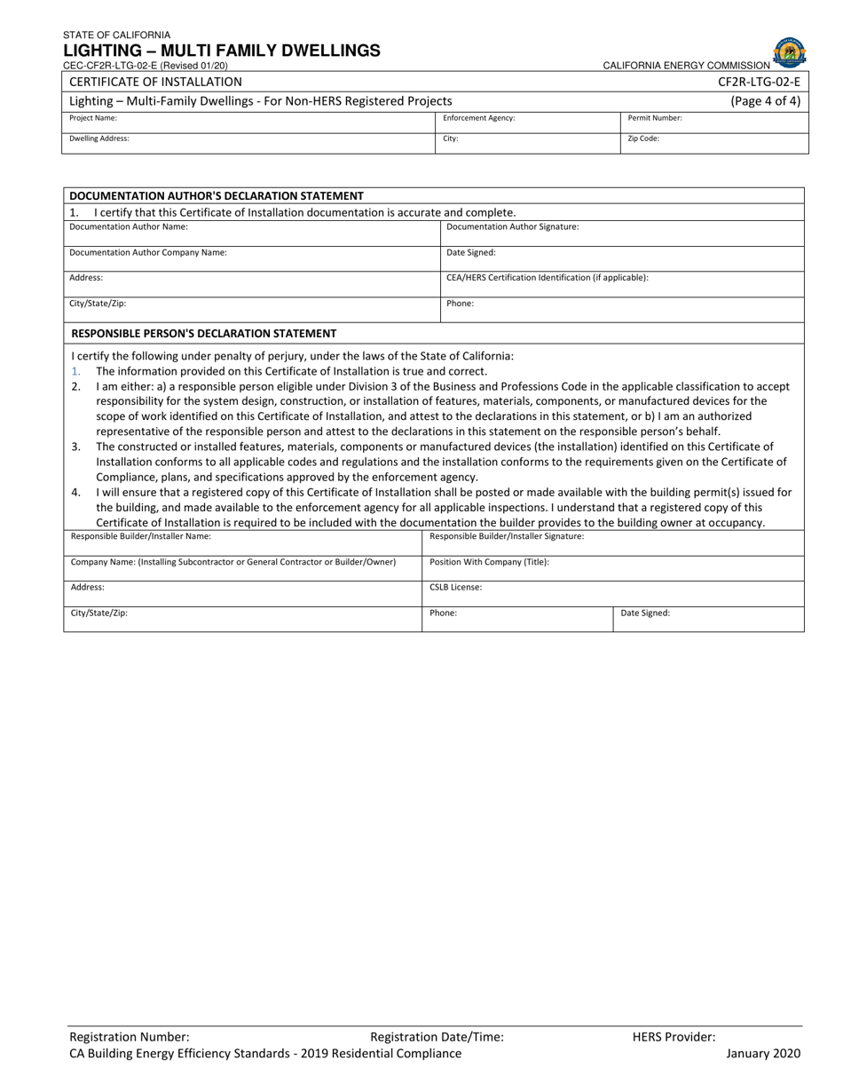 Form CEC-CF2R-LTG-02 Lighting - Multi Family Dwellings - California, Page 4