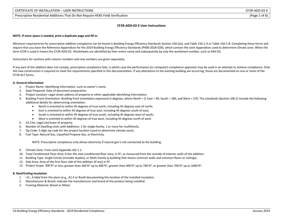 Form CEC-CF2R-ADD-02 Prescriptive Residential Additions That Do Not Require Hers Field Verification - California, Page 10