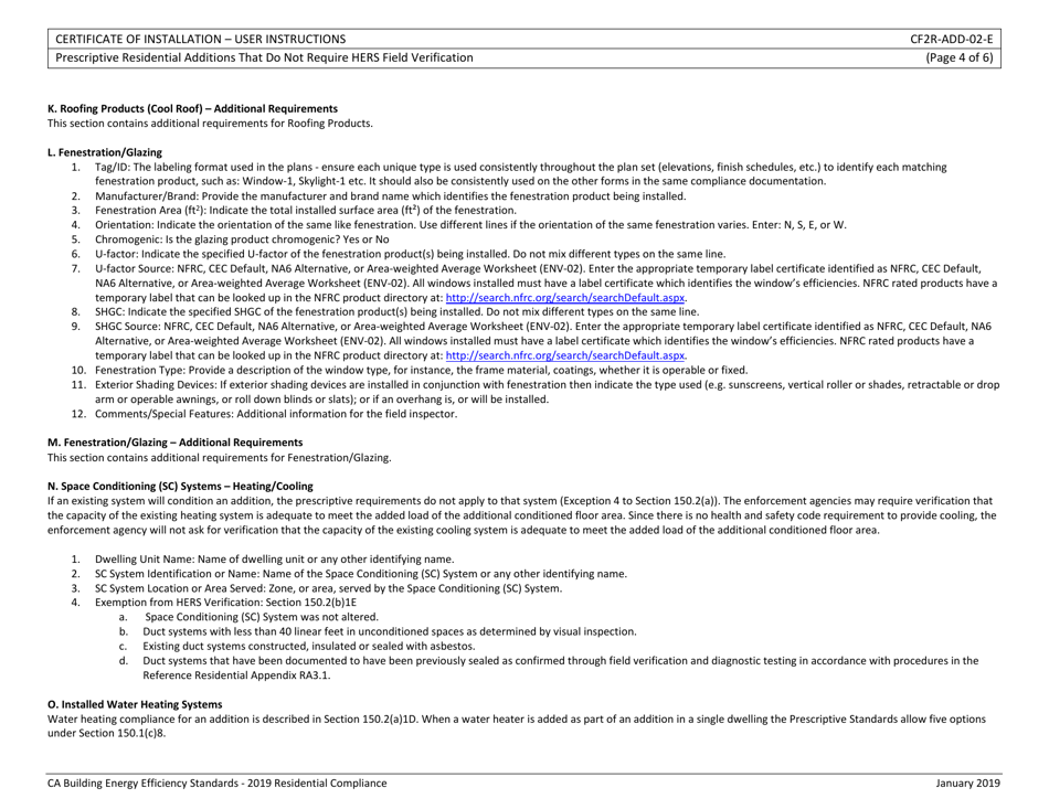 Form CEC-CF2R-ADD-02 Prescriptive Residential Additions That Do Not Require Hers Field Verification - California, Page 13