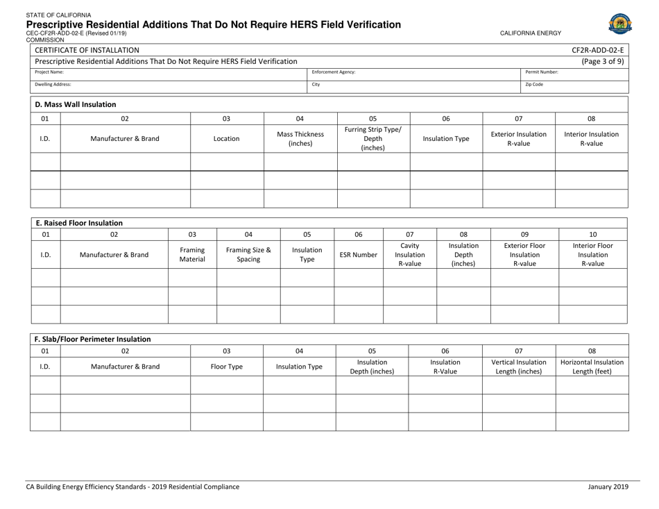 Form CEC-CF2R-ADD-02 Prescriptive Residential Additions That Do Not Require Hers Field Verification - California, Page 3