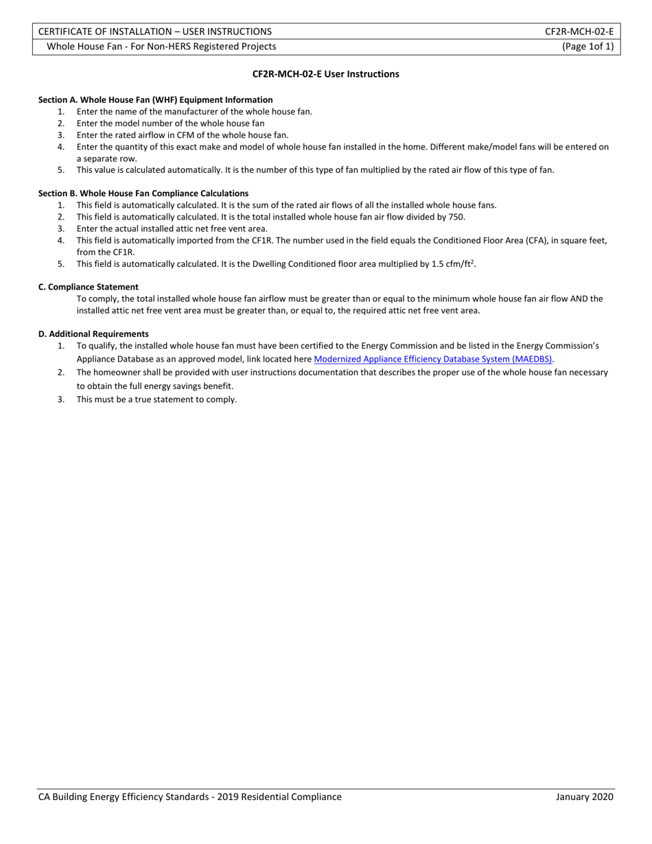 Form CEC-CF2R-MCH-02 Whole House Fan - California, Page 3
