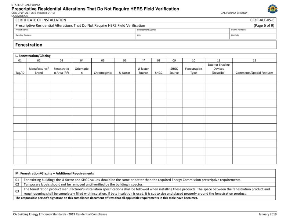 Form CEC-CF2R-ALT-05 Prescriptive Residential Alterations That Do Not Require Hers Field Verification - California, Page 6