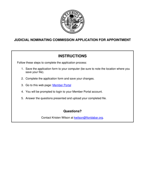 Judicial Nominating Commission - Application for Appointment - Florida Download Pdf