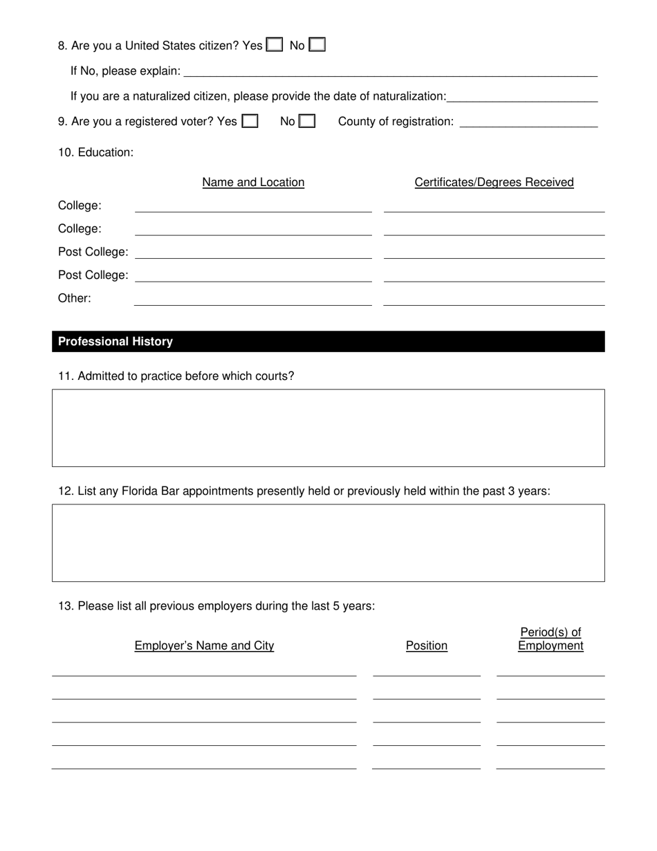 Judicial Nominating Commission - Application for Appointment - Florida, Page 4