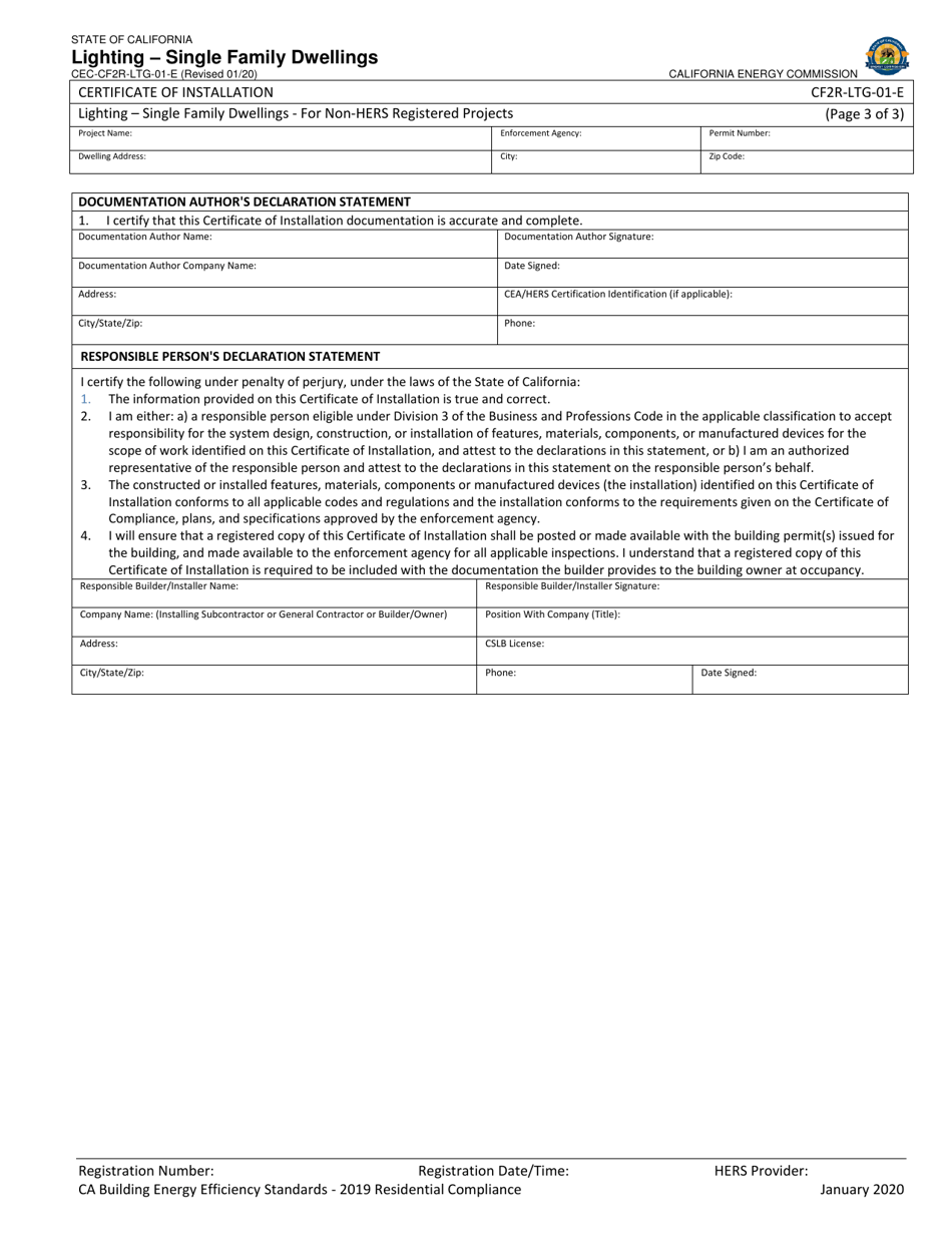 Form CEC-CF2R-LTG-01 Lighting - Single Family Dwellings - California, Page 3