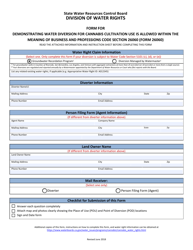 Form 26060 &quot;Form for Demonstrating Water Diversion for Cannabis Cultivation Use Is Allowed Within the Meaning of Business and Professions Code Section 26060&quot; - California