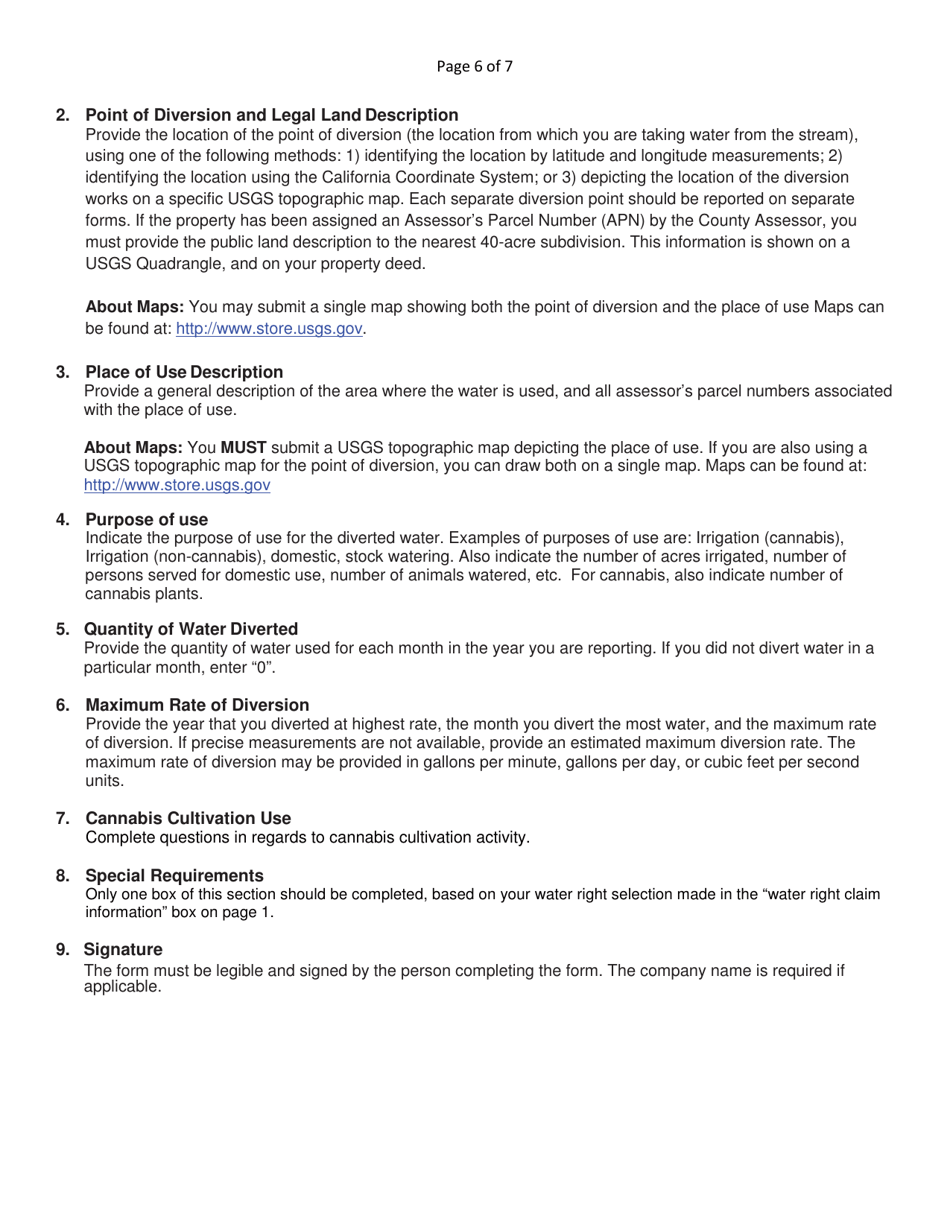 Form 26060 Form for Demonstrating Water Diversion for Cannabis Cultivation Use Is Allowed Within the Meaning of Business and Professions Code Section 26060 - California, Page 6