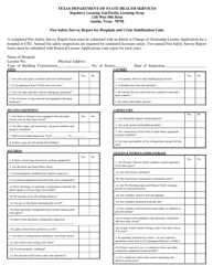 Document preview: Fire Safety Survey Report for Hospitals and Crisis Stabilization Units - Texas