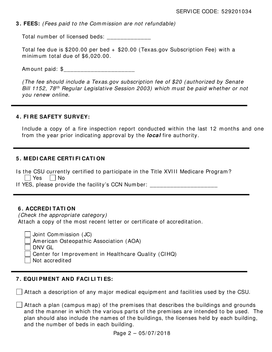 Crisis Stabilization Unit License Renewal Application - Texas, Page 2