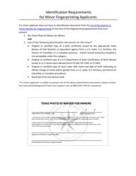 Document preview: Identification Requirements for Minor Fingerprinting Applicants - Texas