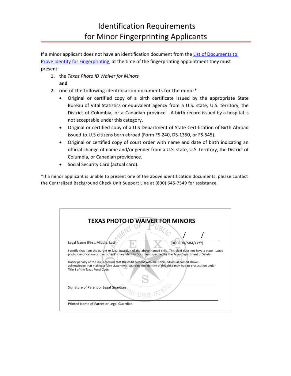Texas Identification Requirements for Minor Fingerprinting Applicants