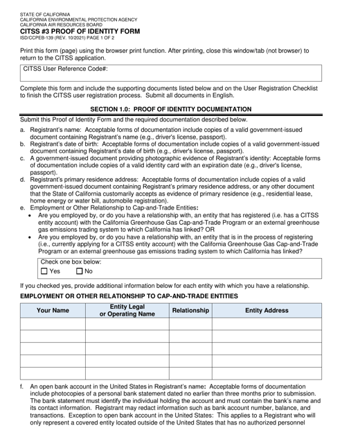 Form ISD/CCPEB-139 Citss #3 Proof of Identity Form - California