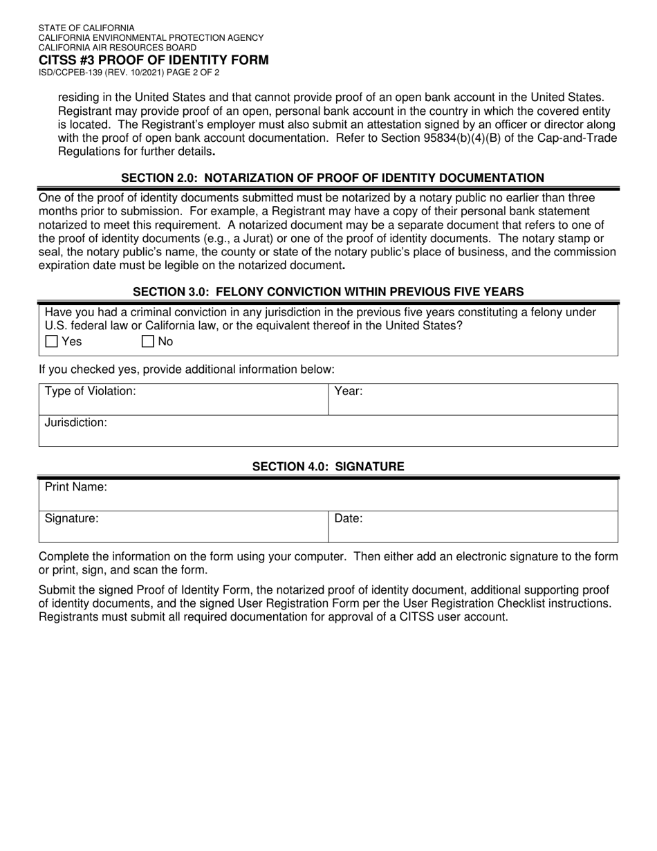 Form ISD / CCPEB-139 Citss #3 Proof of Identity Form - California, Page 2