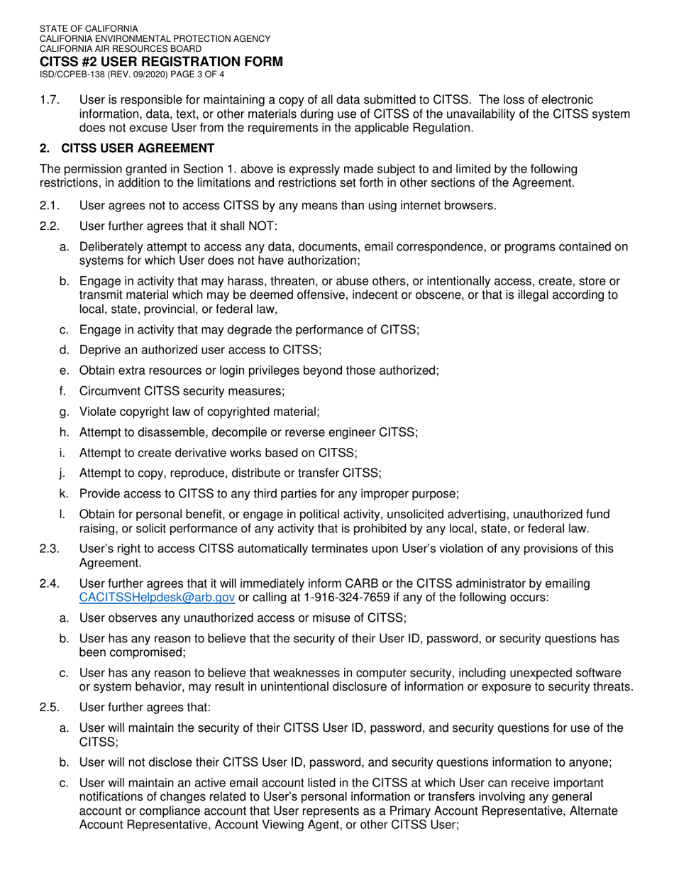 Form ISD / CCPEB-138 Citss #2 User Registration Form - California, Page 3